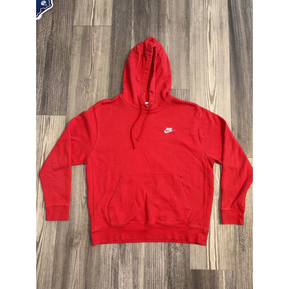 Nike Sportswear Club Fleece Pullover Red Hoodie Mens Size L Cozy Comfort
